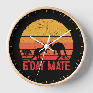 G'day Mate! Retro Vintage Australian Kangaroos Clock