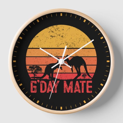 Gday Mate Retro Vintage Australian Kangaroos   Clock