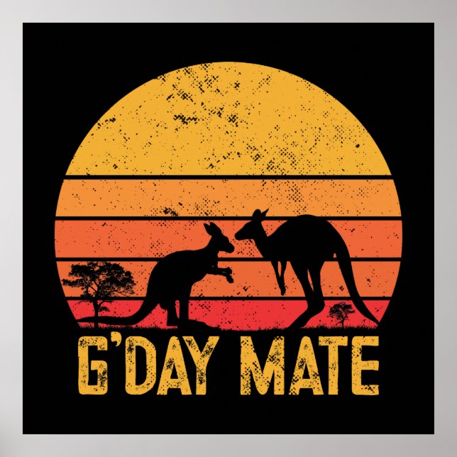 G'day Mate! Retro Vintage Australian Kangaroos  Poster (Front)
