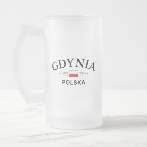 Gdynia Polska Poland Polish Coordinates Frosted Glass Beer Mug