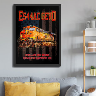 GE ES44AC GEVO Locomotive and American flag Framed Art