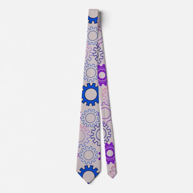 Gear02w x4 Pattern of gears L Grey BG Neck Tie (Front)