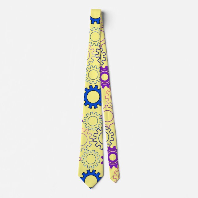 Gear02w x4 Pattern of gears L Yellow BG Neck Tie (Front)