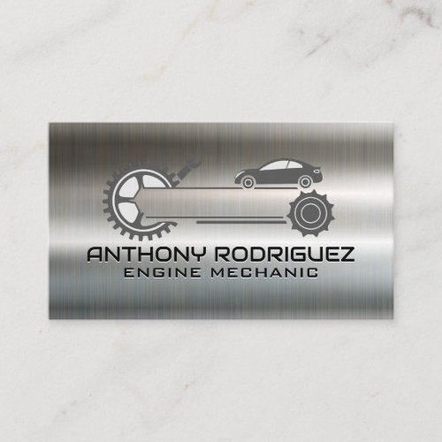 Gear and Tools Logo | Metallic Brushed | Auto Business Card