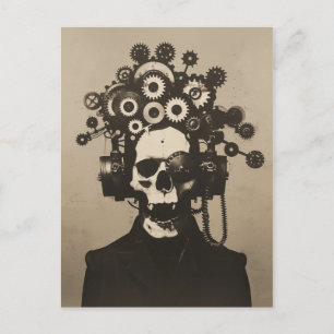 Gear Head Steampunk Skull with Gothic Flair Sepia Postcard