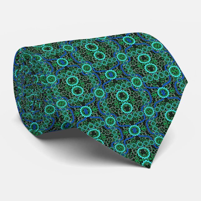 Gear Heads - Blue and Teal Neck Tie (Rolled)
