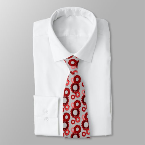 Gear Heads _ Many Shades of Red on Light Gray Neck Tie