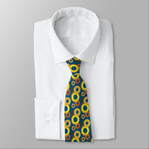 Gear Heads Many Shades of Yellow Gears on Navy Neck Tie