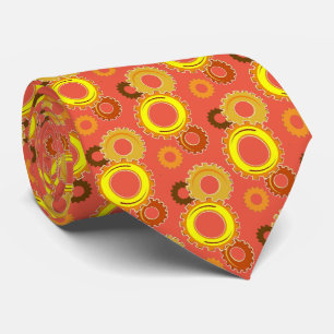 Gear Heads, Many Shades of Yellow Gears on Orange Neck Tie