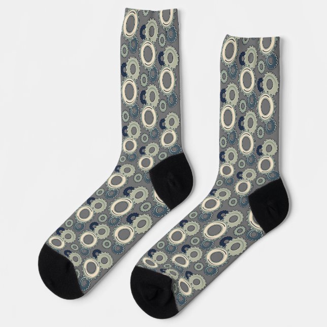 Gear Heads Navy Blue, Silver, Gray Sustainable Socks (Left)