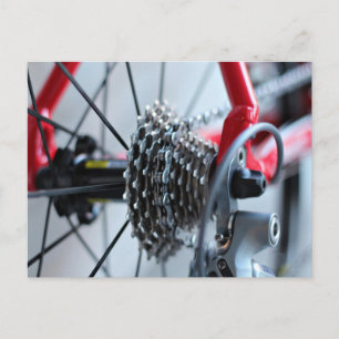 Gear Themed, A Red Bicycle With Several Gears To A Postcard