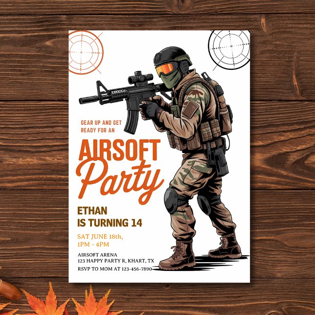 Gear Up Airsoft Battle Party Birthday Invitation (Gear Up" Airsoft Battle Party Birthday Invitation
)