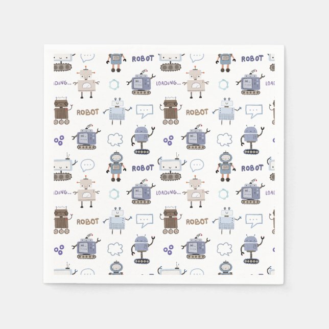 Gear Up for Fun Robot Kids Happy Birthday Napkins (Front)