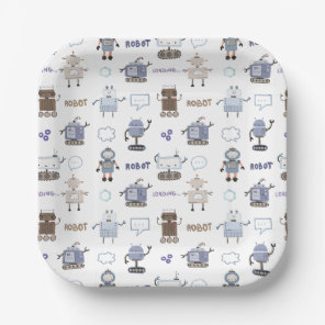 Gear Up for Fun Robot Kids Happy Birthday Paper Plates