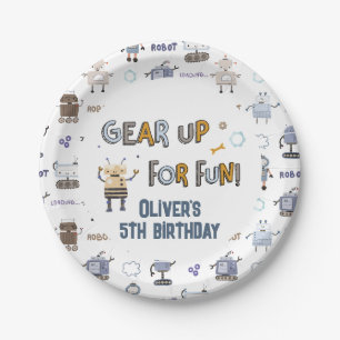 Gear Up for Fun Robot Kids Happy Birthday Paper Plates