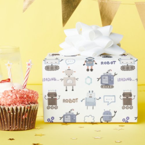 Gear Up for Fun Robot Kids Happy Birthday Wrapping Paper