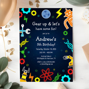 Gear Up & Let's Have Some Fun Kids Robot Birthday Invitation