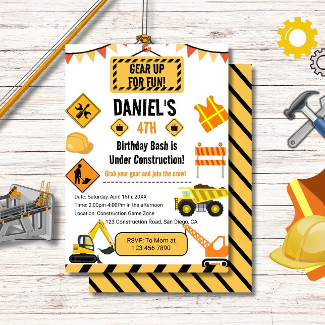 Gear Up Personalized Construction Theme Birthday  Invitation (Creator Uploaded)