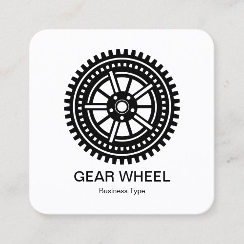 Gear Wheel 04 _  Black on White Square Business Card