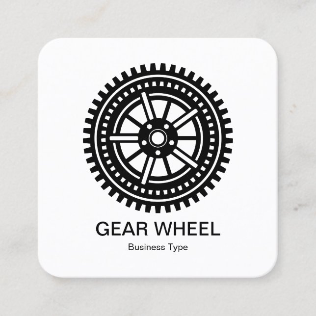 Gear Wheel 04 -  Black on White Square Business Card (Front)