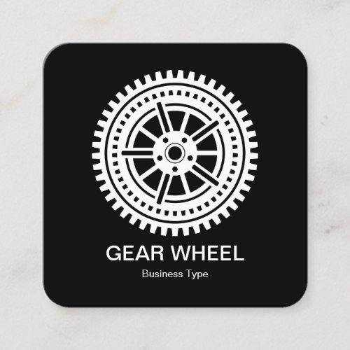 Gear Wheel 04 _  White on Black Square Business Card