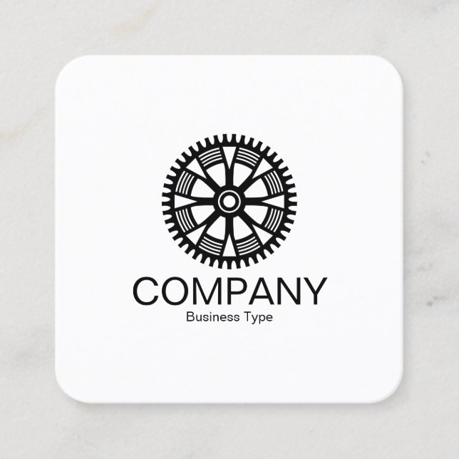 Gear Wheel 05v2 -  Black on White Square Square Business Card (Front)