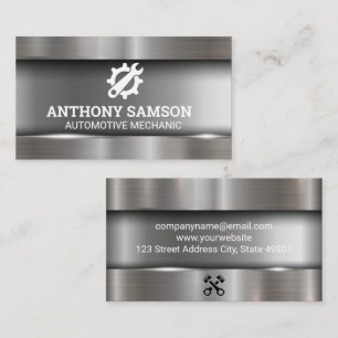 Gear Wrench Logo Metallic Background Business Card