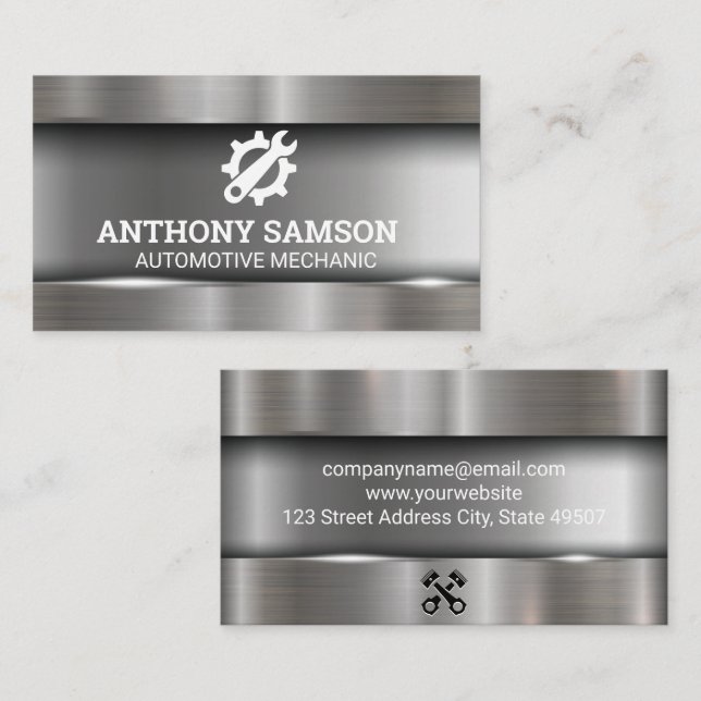 Gear Wrench Logo | Metallic Background Business Card (Front/Back)