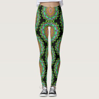 Geared Up For Exercise! Mandala Design Leggings by PicturesByDesign at Zazzle
