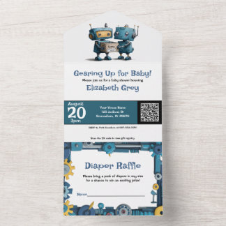 Gearing Up for Baby – Robot Baby Shower Invitation