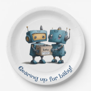 Gearing Up for Baby – Robot Baby Shower Paper Plates