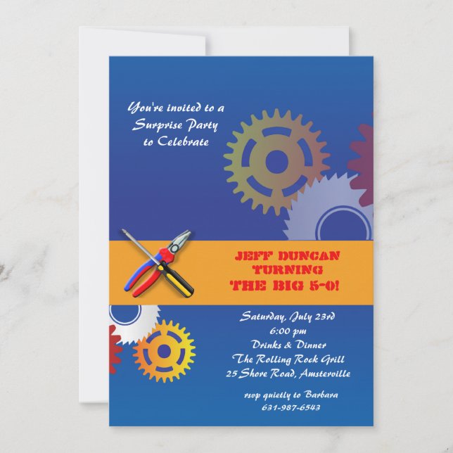 Gears and Tools Invitation (Front)