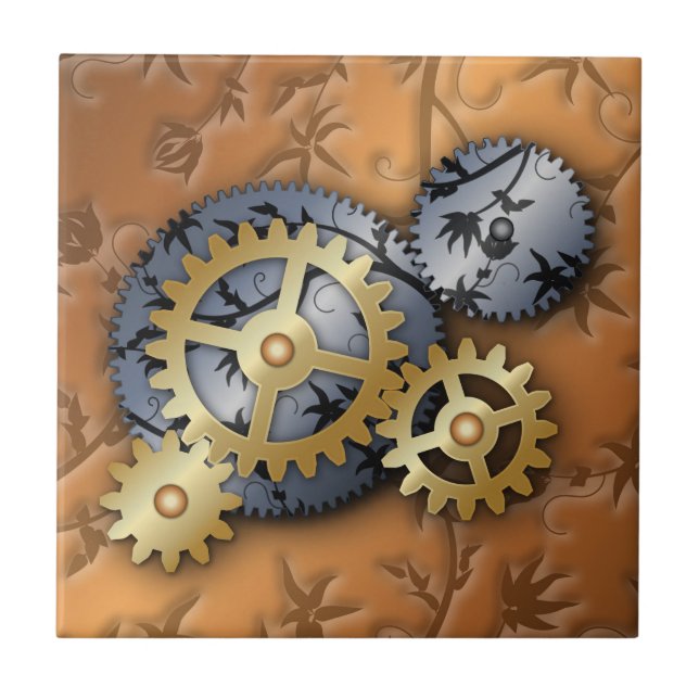 Gears and Vines Ceramic Tile (Front)