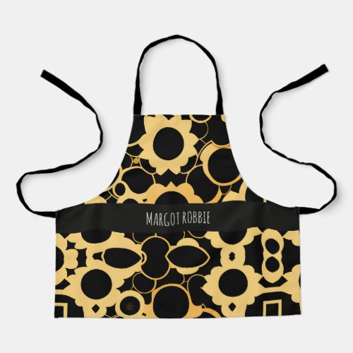 Gears Black Gold Monochromatic Pattern Apron