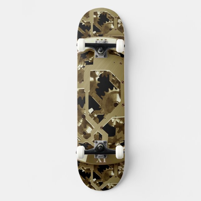 Gears Clock Gold Grunge Rust Destiny Design Skateboard Deck (Front)
