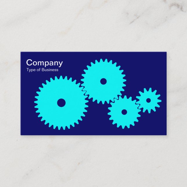 Gears - Cyan on Dp Navy Business Card (Front)