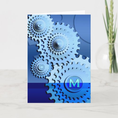 Gears _ M _ Monogram Note Card