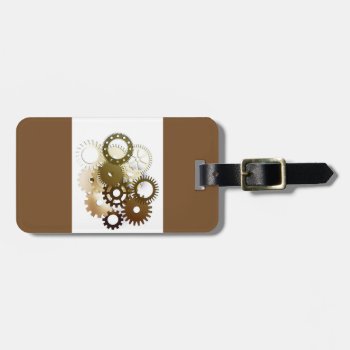 Gears Modern Brown Luggage Tag With Leather Strap by Shopia at Zazzle