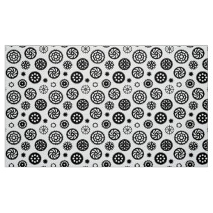 Gears Pattern 070819 - Black on White Fabric