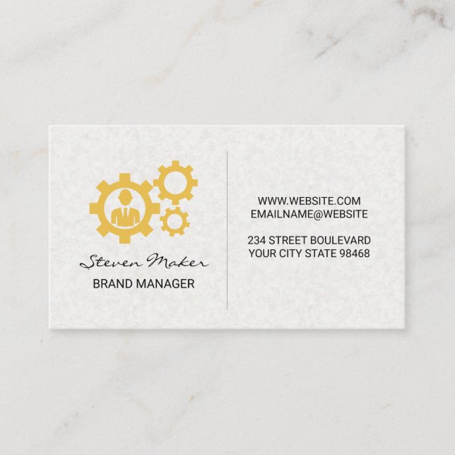Gears Person Icon | Paper Texture Background Business Card (Front)