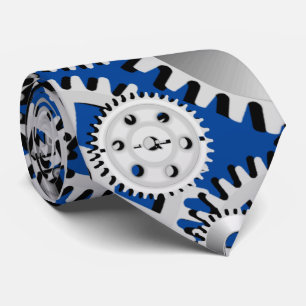Gears Silver Blue Engineering Steampunk Mechanical Neck Tie