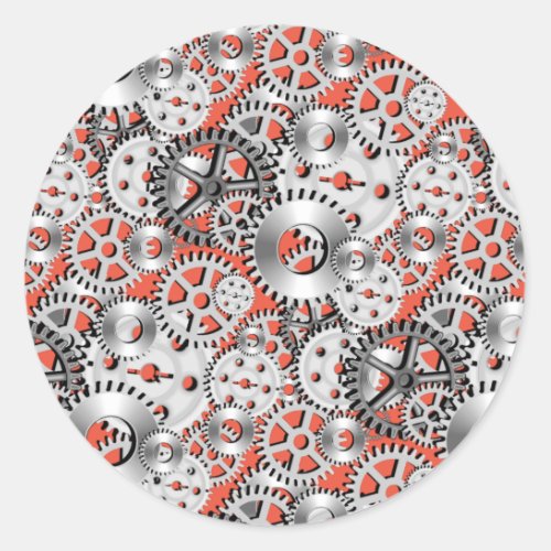 Gears Silver Orange Steampunk Mechanic Engineering Classic Round Sticker