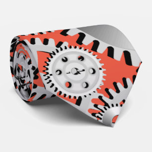 Gears Silver Orange Steampunk Mechanic Engineering Neck Tie