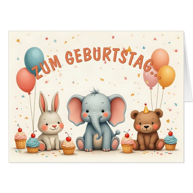 Geburtstagsfreude mit tierischen Freunden Card (Front Horizontal)