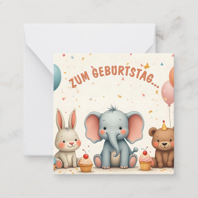 Geburtstagsfreude mit tierischen Freunden Note Card (Front)