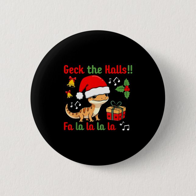 Geck The Halls Leopard Gecko Christmas Pun Pet Own Button (Front)