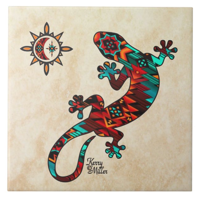 Gecko And Sun Ceramic Tile (Front)