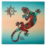 Gecko And Sun Ceramic Tile<br><div class="desc">Brighten Your Home with this Unique "One of a Kind "Southwest Gecko and Sun Ceramic Tile!  It Features a Southwest Gecko Lizard and Sun in Turquoise,  Orange and Black... on a Turquoise and Orange Sunset Background!

This is an Original "One of a Kind" Art Design By Artist Kerry Miller.</div>