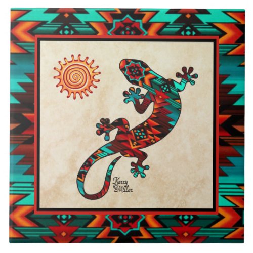 Gecko And Sun Ceramic Tile