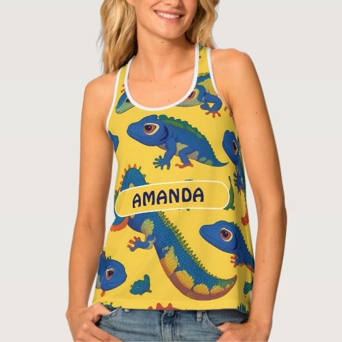 Gecko Blue Retro Colorful Personalized Pattern Tank Top
